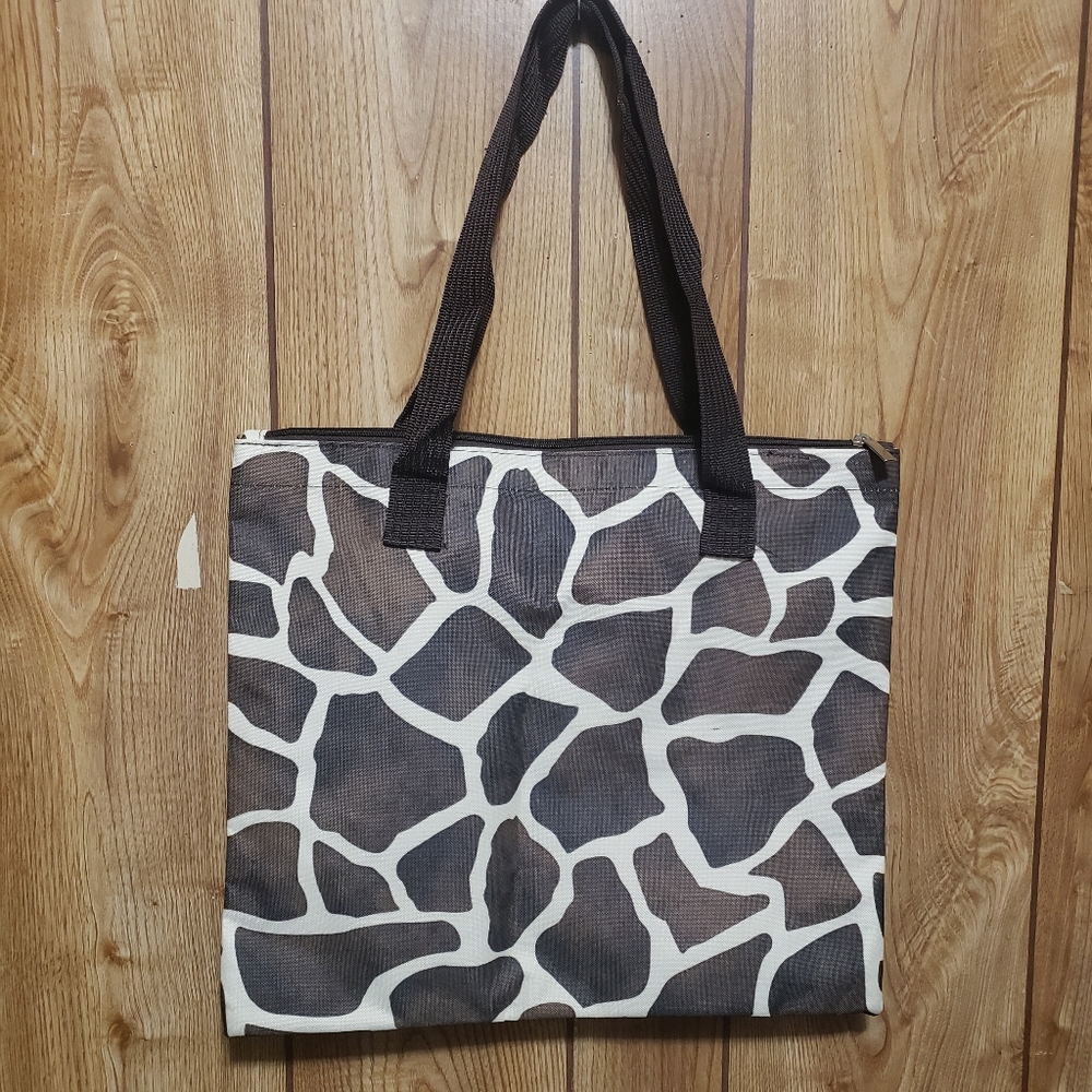 J. GARDEN Giraffe print Embroidered tote bag, shoulder bag grocery Zip Top - Picture 2 of 5